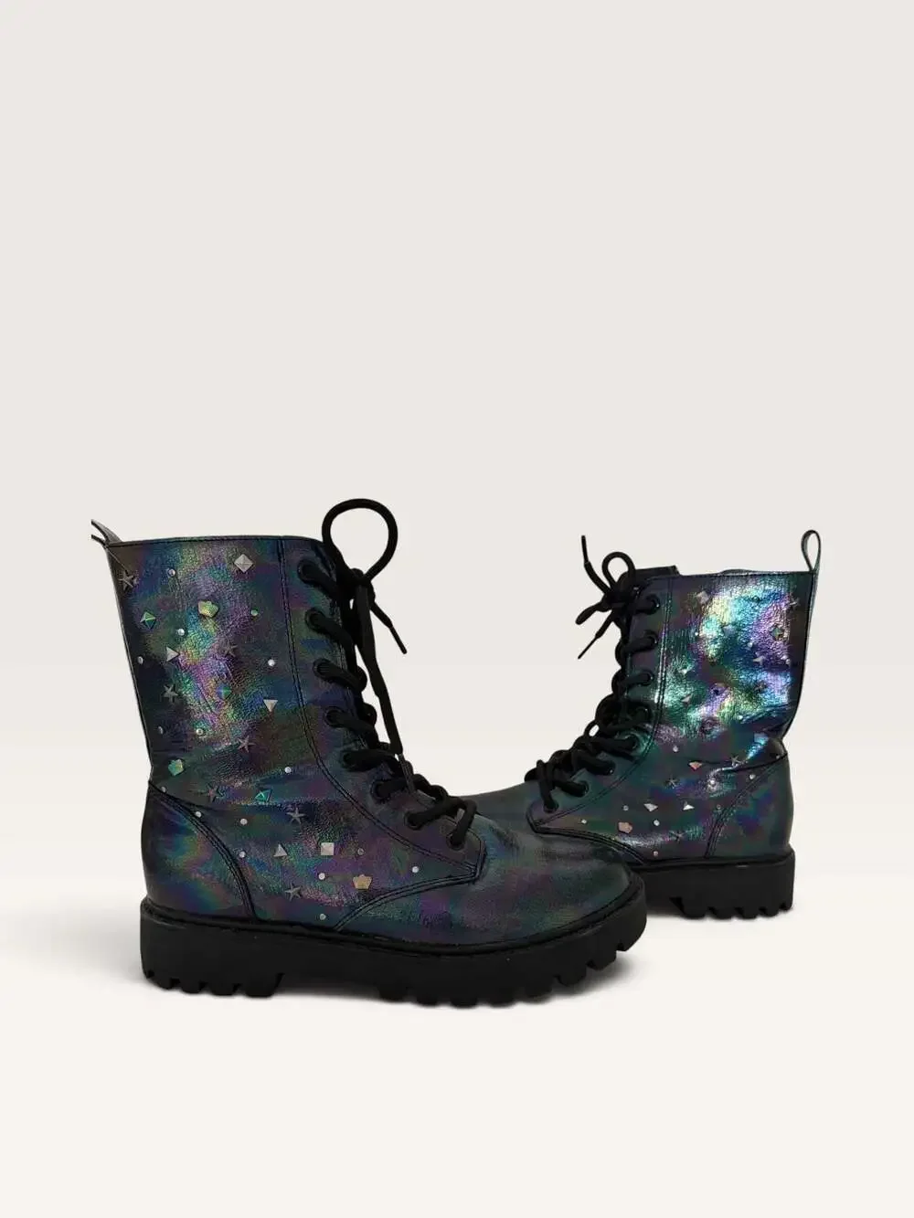 Art Class Girls Iridescent Studded Combat Boots Size 4